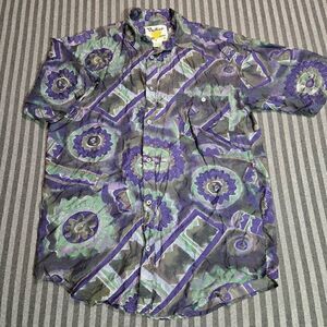PROTEST VINTAGE OVERSIZE HAWAIIAN SILK SHIRT PURPLE GRAY ABSTRACT 90S MENS SMALL